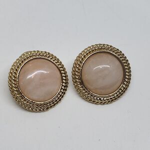 Vintage Gold Tone And Pink Earrings Rose Quartz?